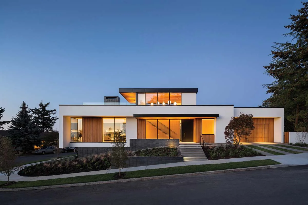 Modern residence at dusk